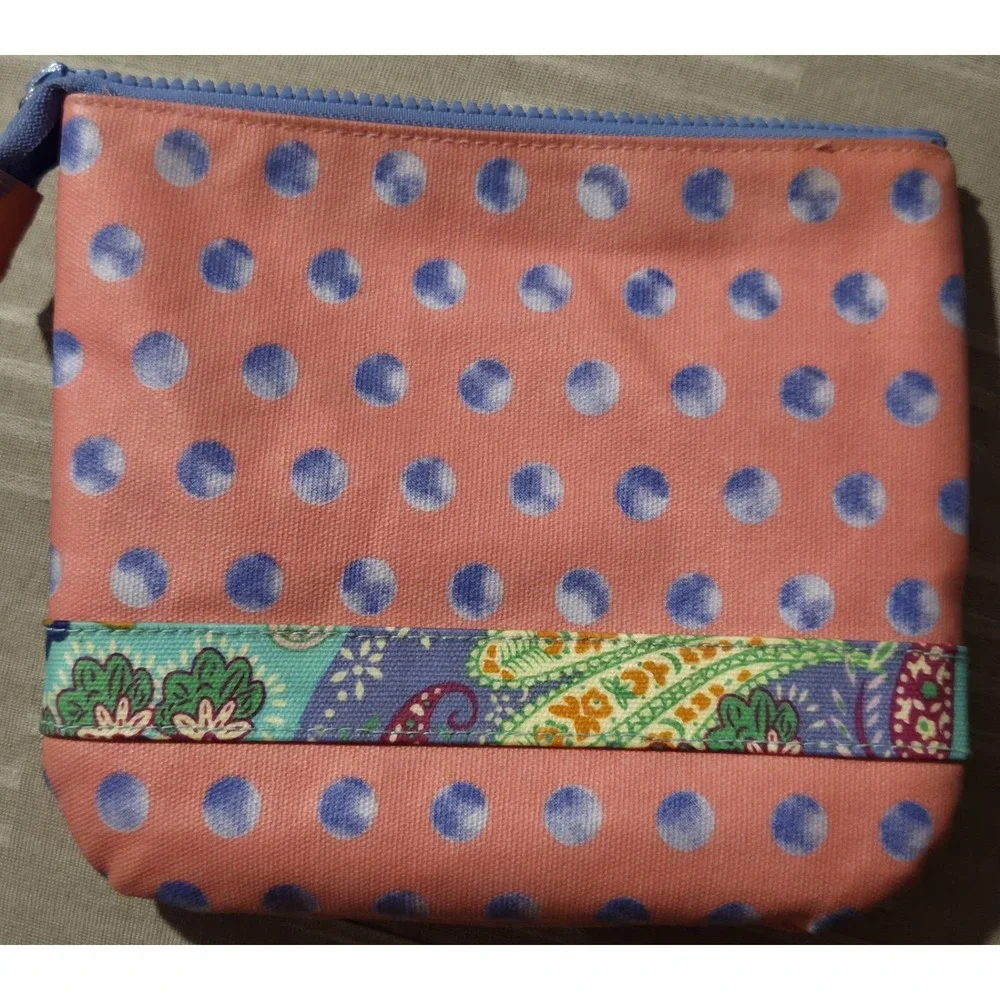 Matilda Jane‎ Clothing Company Cosmetic/Makeup Pouch Pink With Blue Polka Dot